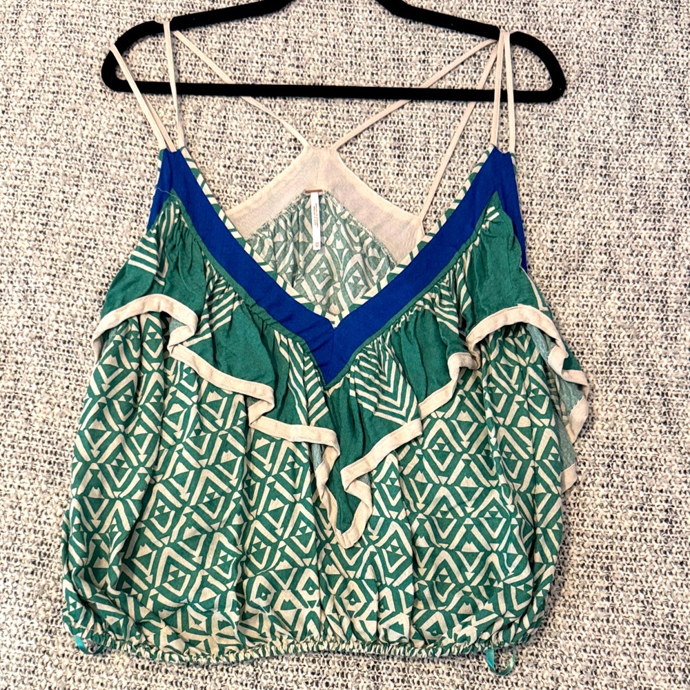 Free People Geometric Ruffle Cami Top – Size XS (6)